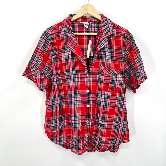 NWT VICTORIA'S SECRET Woman's Red Plaid Lumberjack Modal Blend Blouse Size S - Picture 1 of 12